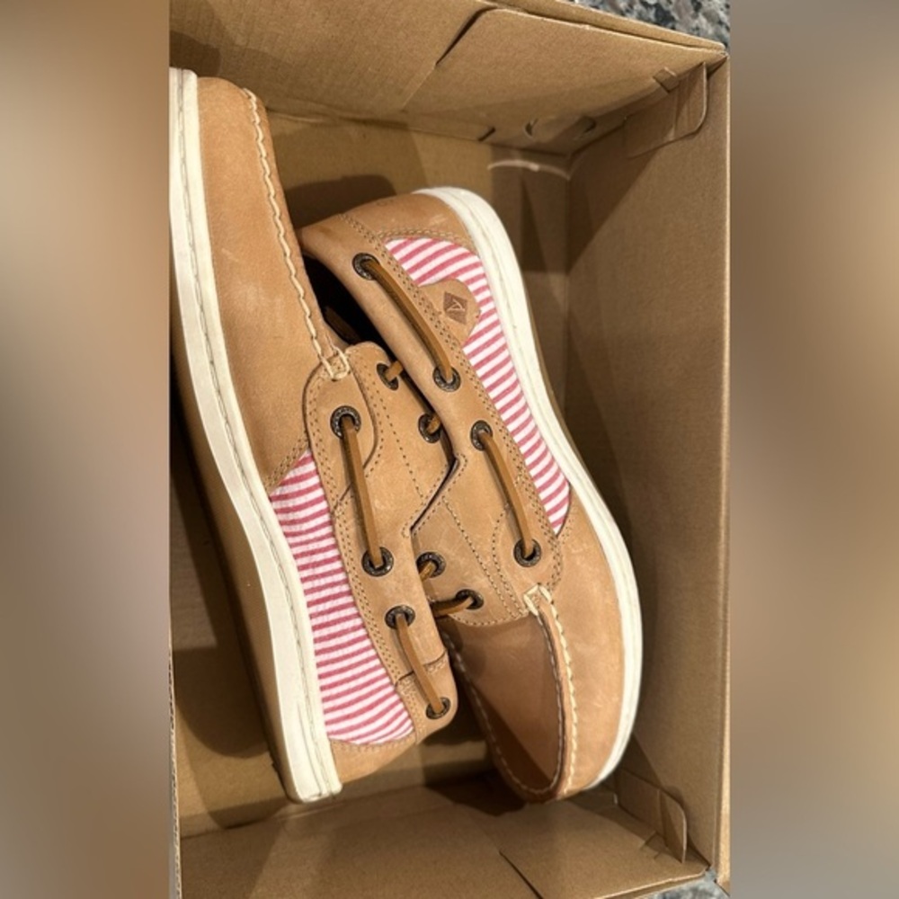 Sperry Koifish Leather Boat Shoes Seersucker Red Stripe | Women’s 6.5M